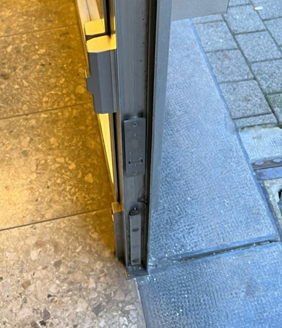 This installation required adding spacers under the lock to raise it to allow for the closed-door position