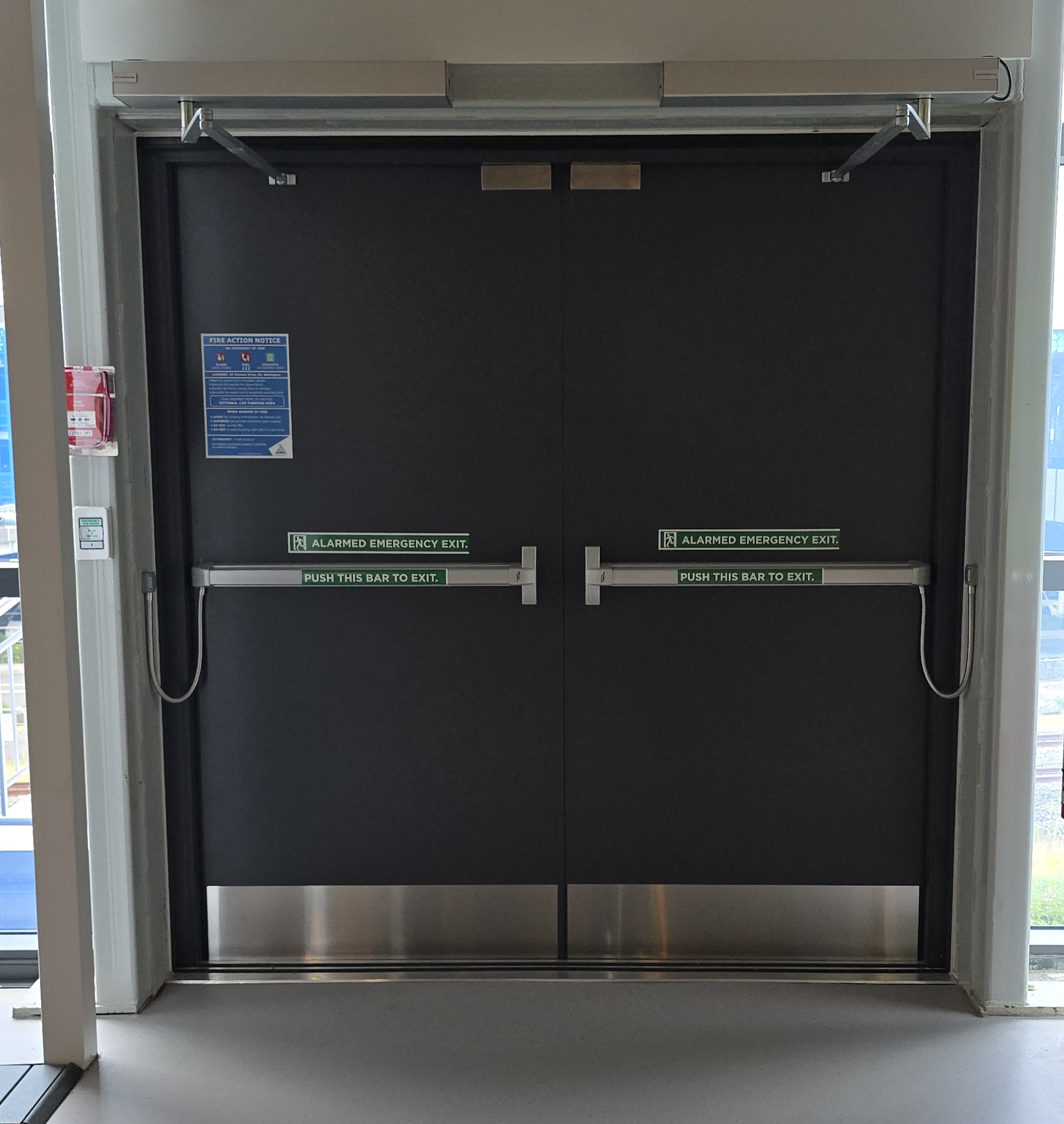 Double exit doors used YD30S throughout the building tied into electric crash bars and auto openers.